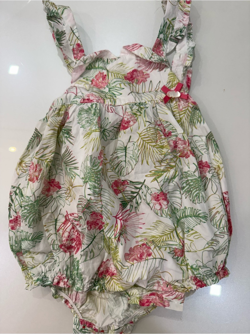 Tartine et Chocolat Floral Print Baby One-Piece Romper in White, Pink, Green